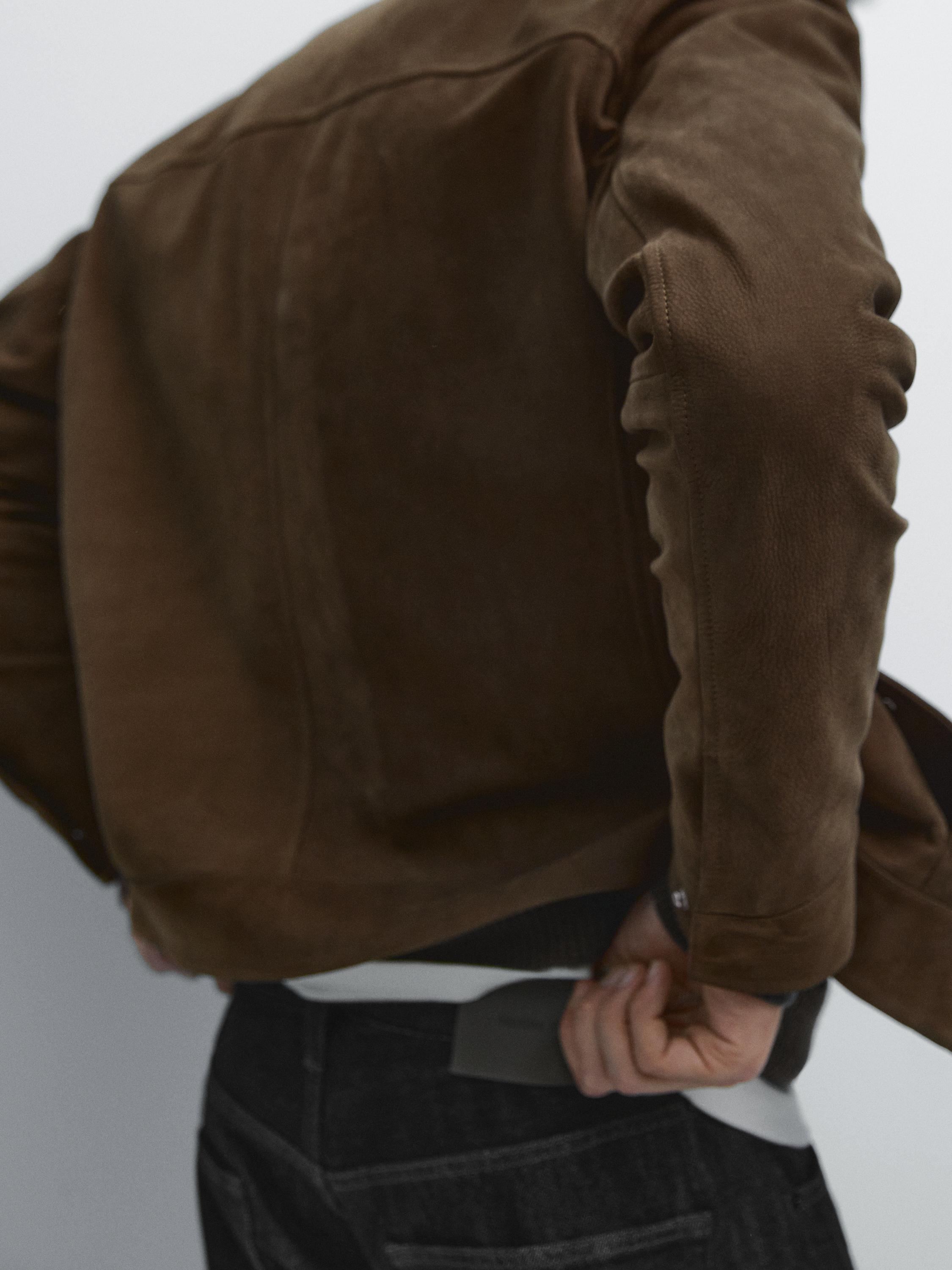 Veste courte en cuir effet daim